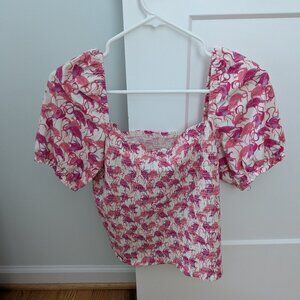 Dolan Left Coast Pink Flamingo Smocked Crop Top - Size Medium